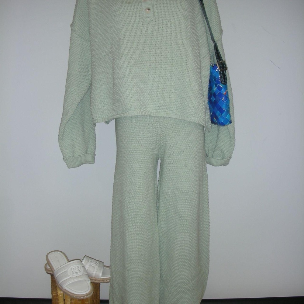 Sincerely Jules Mint Green Knit Lounge Set Matching Waffle Knit Cottagecore XS M